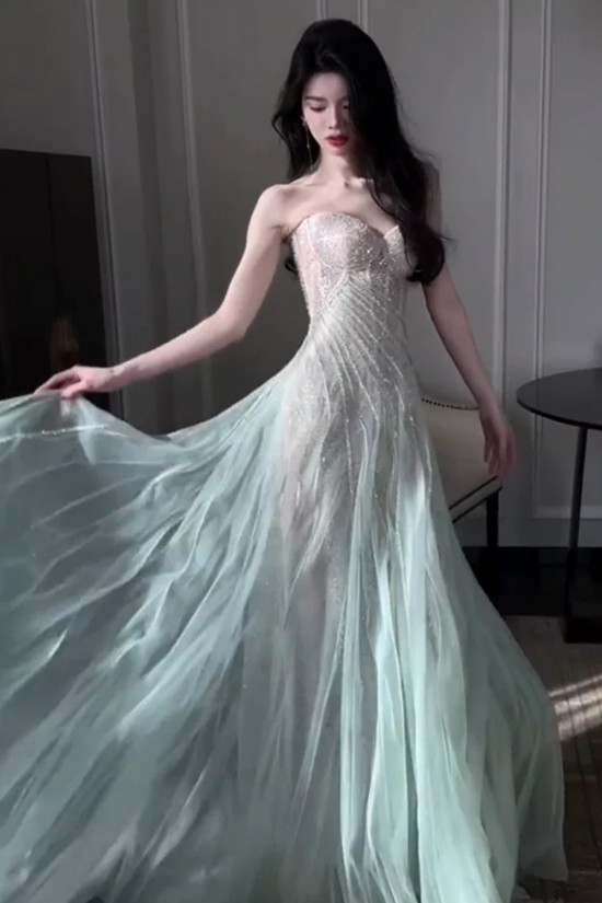 Long Green Fairy Sparkly Tulle Prom Dresses Formal Evening Party Dresses XP101116