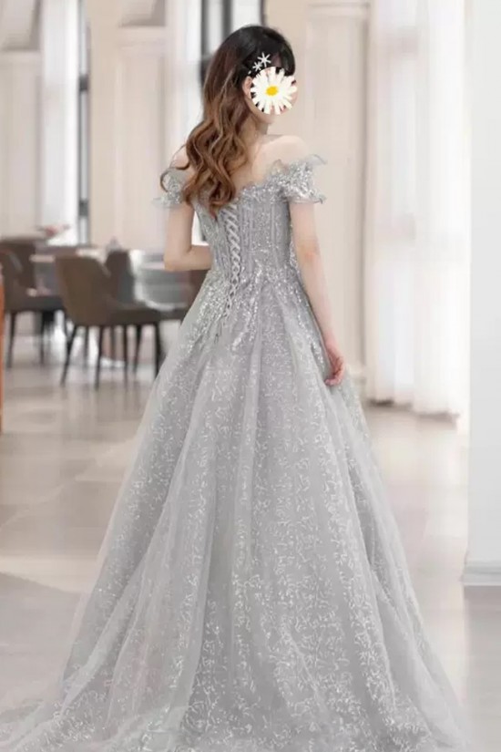 A-Line Off the Shoulder Silver Long Prom Dresses Formal Evening Party Dresses XP101117 A-Line Off the Shoulder Silver Long Prom Dresses Formal Evening Party Dresses XP101117