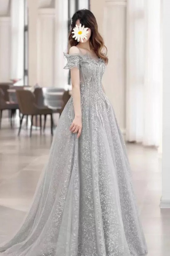A-Line Off the Shoulder Silver Long Prom Dresses Formal Evening Party Dresses XP101117 A-Line Off the Shoulder Silver Long Prom Dresses Formal Evening Party Dresses XP101117