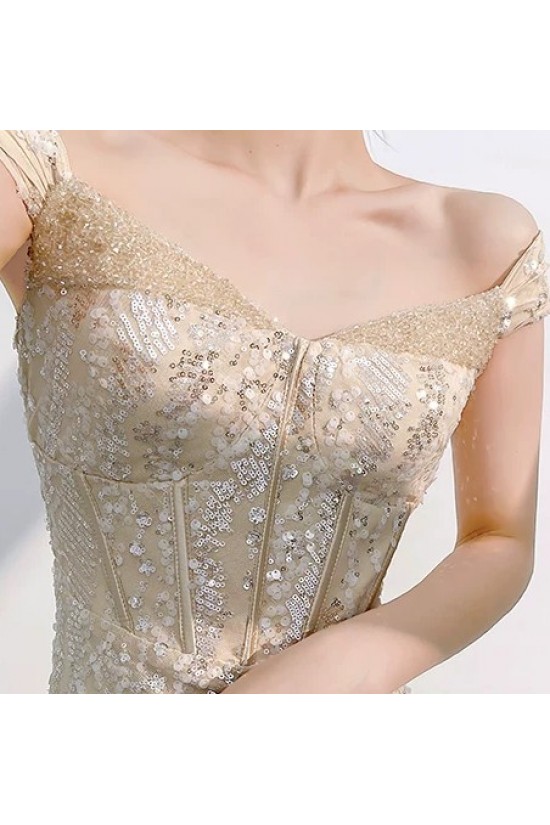 Elegant Mermaid Off the Shoulder Sequins Long Prom Dresses Formal Evening Party Dresses XP101118